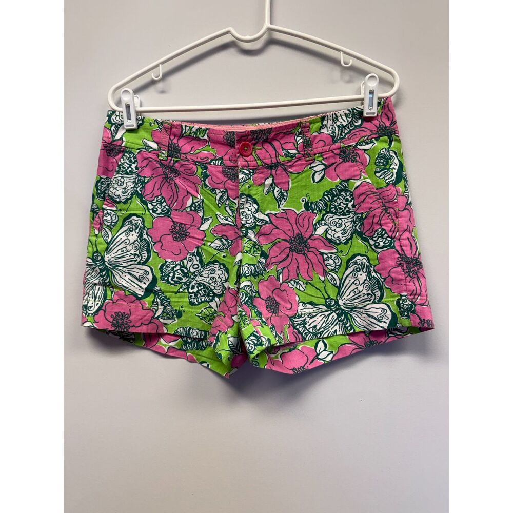 Lilly Pulitzer Shorts Size 8 Pink Green Floral Butterfly Print Callahan Cotton